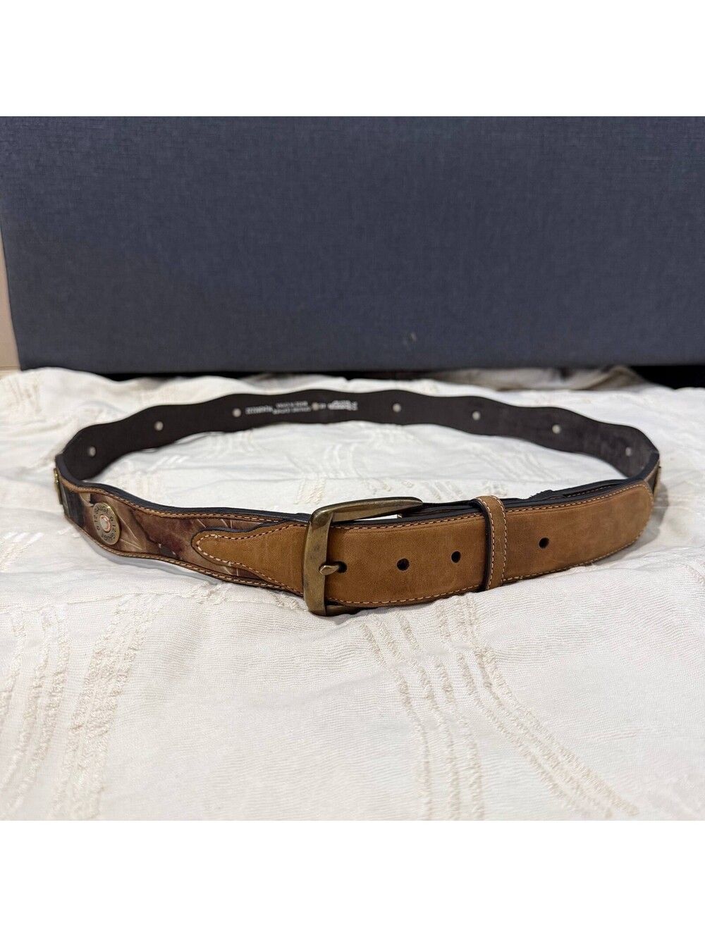Nocona Belt Co Mens 46 Leather Camo Western Belt 12 Gauge Shell Conchos